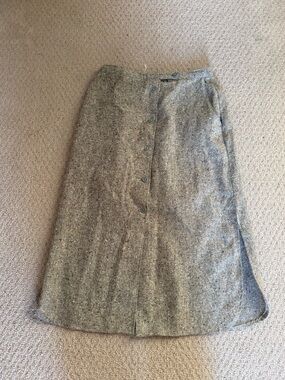 Vintage Gray Tweed Midi Skirt - Button Front